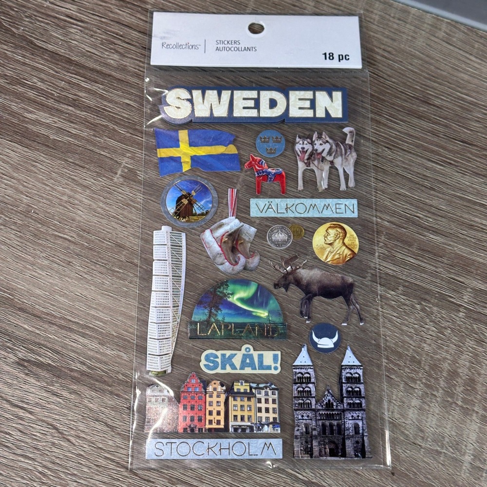 Recollections Sweden 18pc Stickers Dala Horse Moose Nordic Scrapbook Travel